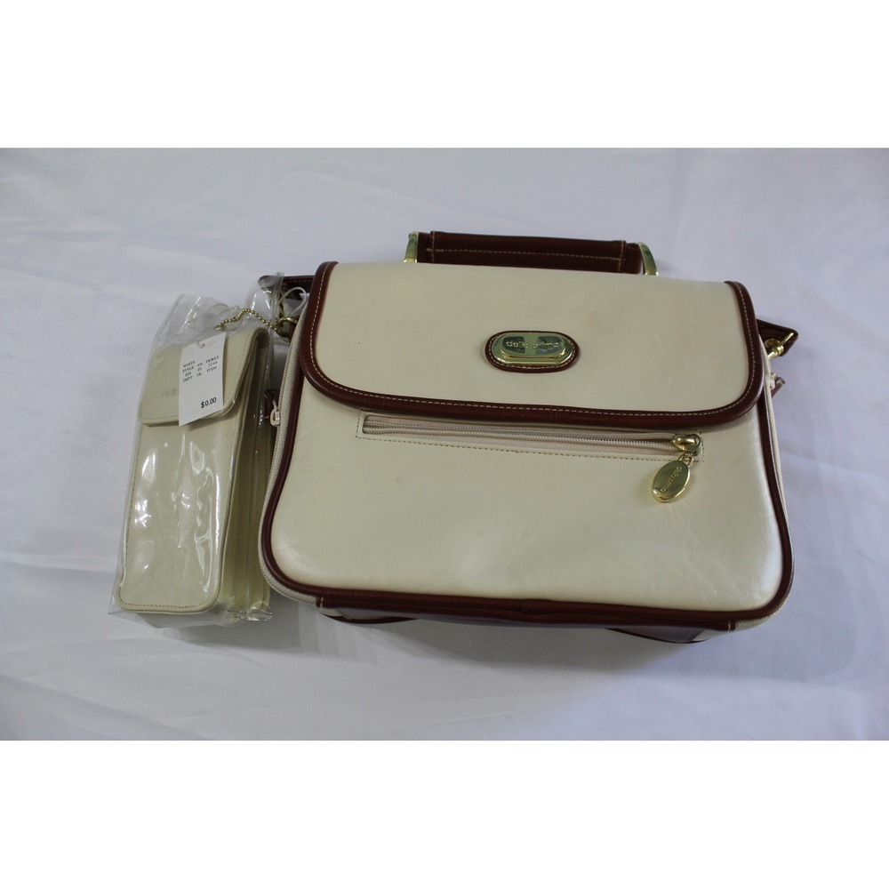 Della Prima Vintage Cream Brown Colorblock Crossbody Organizer‎ Bag with Pouch